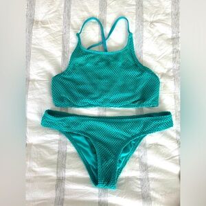 Roxy mesh halter bikini in teal. Size medium.